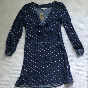 blue and white polka dot dress